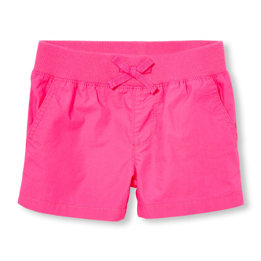 桃粉色府綢棉鬆緊短褲